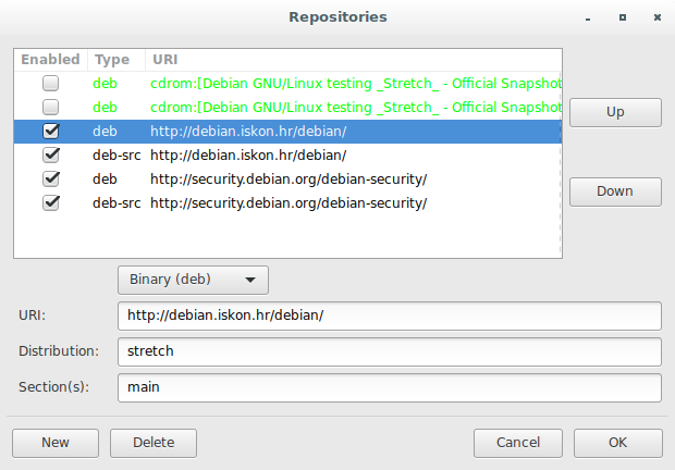 Shows the repository preferences