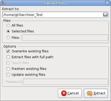 Extract dialog